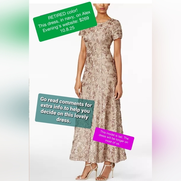 Alex Evenings Rosette A-line Gown, Champagne sz. 8 - Picture 1 of 11